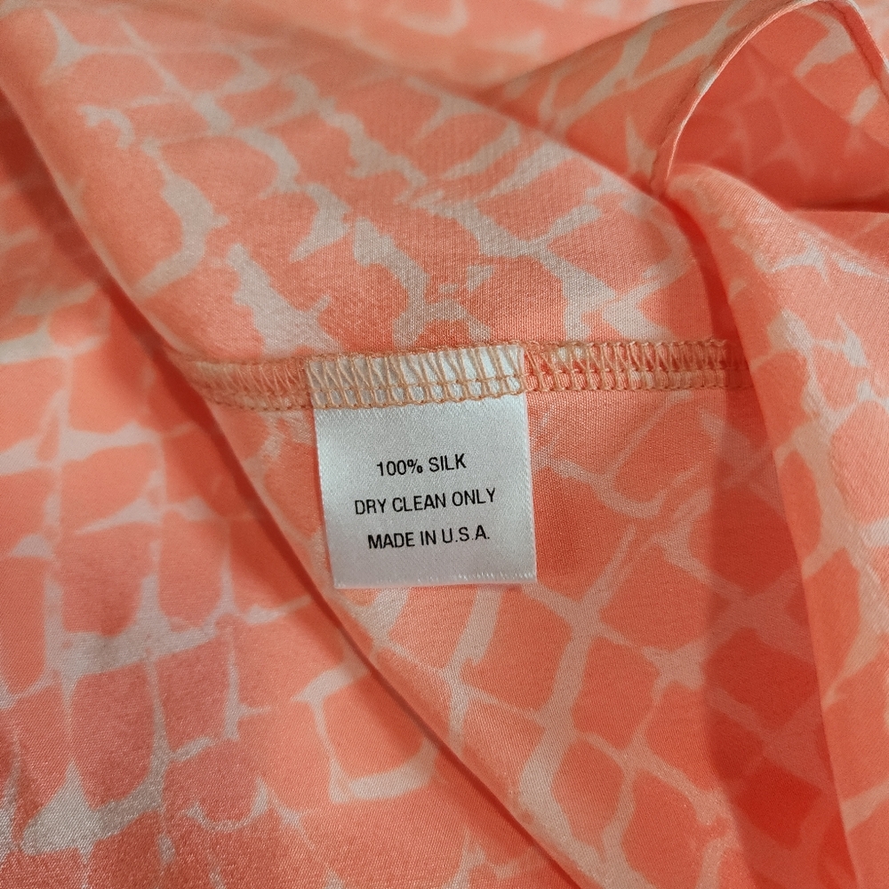 Alice + Trixie Silk Split Sleeve Peasant Blouse Coral Print Size Large - Picture 10 of 15